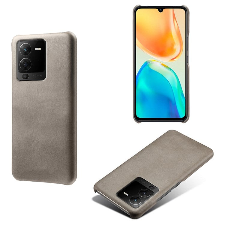 For vivo S15 5G Slim Thin Textured PU Leather Coated Hard PC Cover Wear Resistant Phone Case - Grey