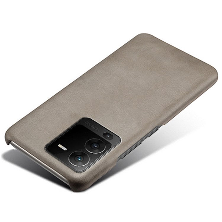 For vivo S15 5G Slim Thin Textured PU Leather Coated Hard PC Cover Wear Resistant Phone Case - Grey