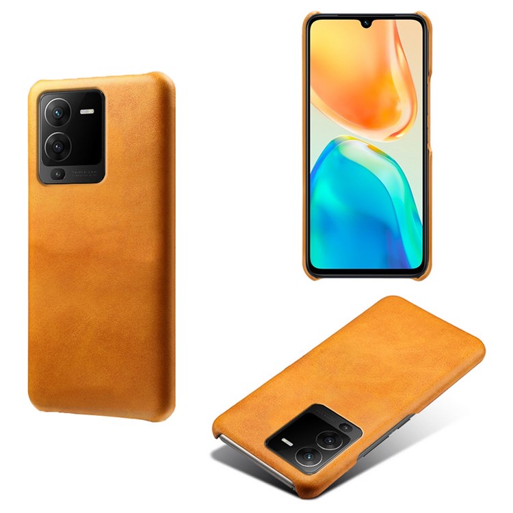 For vivo S15 5G Slim Thin Textured PU Leather Coated Hard PC Cover Wear Resistant Phone Case - Orange