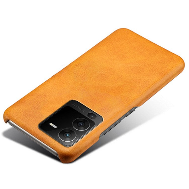 For vivo S15 5G Slim Thin Textured PU Leather Coated Hard PC Cover Wear Resistant Phone Case - Orange