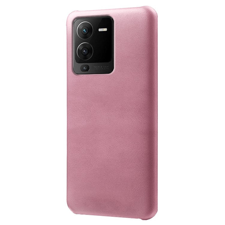 For vivo S15 5G Slim Thin Textured PU Leather Coated Hard PC Cover Wear Resistant Phone Case - Rose Gold