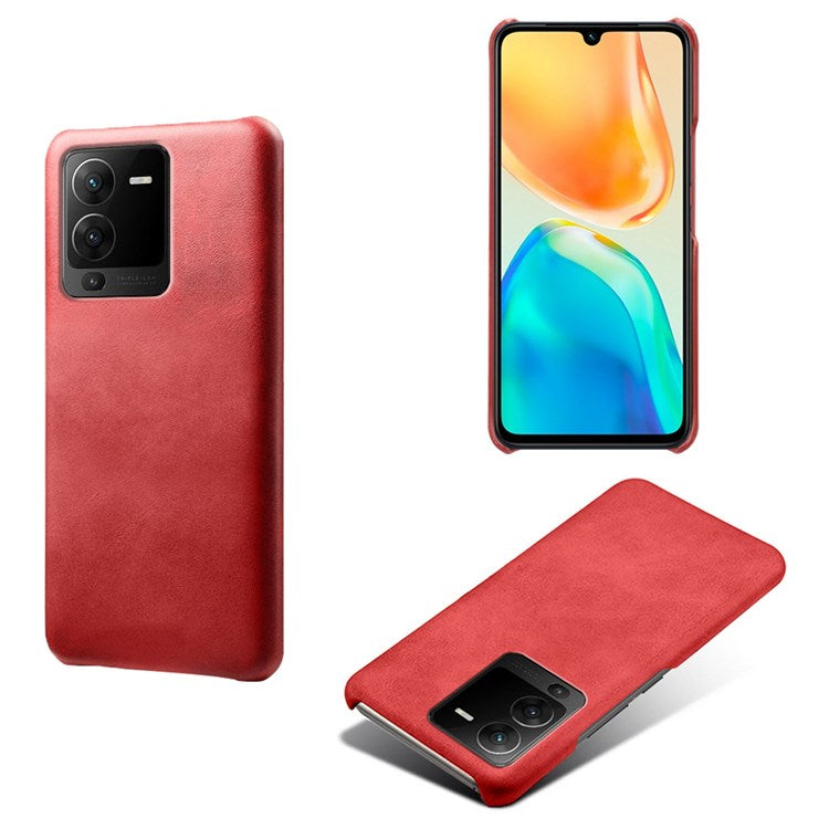 For vivo S15 5G Slim Thin Textured PU Leather Coated Hard PC Cover Wear Resistant Phone Case - Red