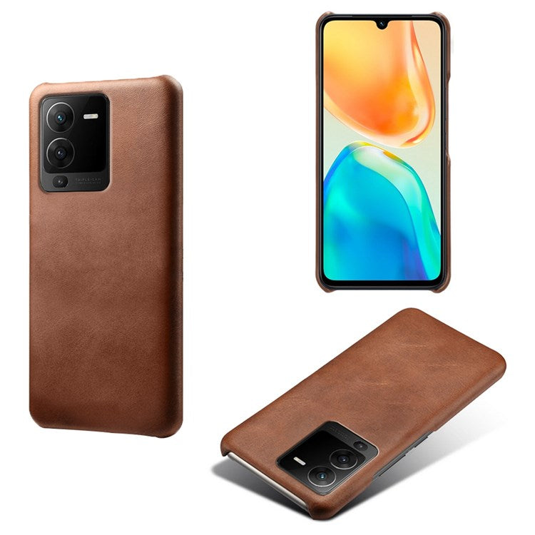 For vivo S15 Pro 5G Anti-fall Mobile Phone Cover Textured PU Leather Coated Hard PC Cover Anti-scratch Phone Case - Brown