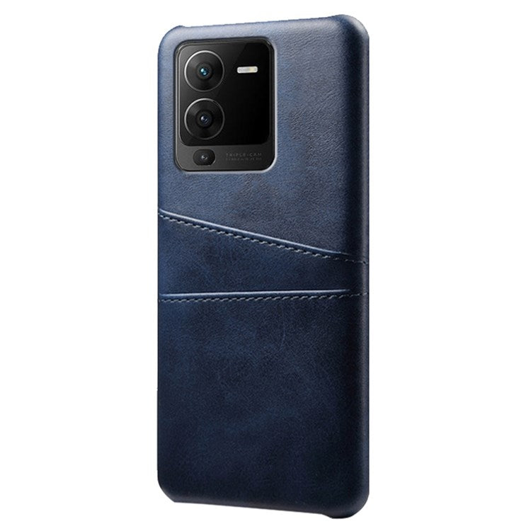 For vivo S15 5G Dual Card Slots PU Leather Coated PC Case Anti-drop Protection Phone Cover - Blue