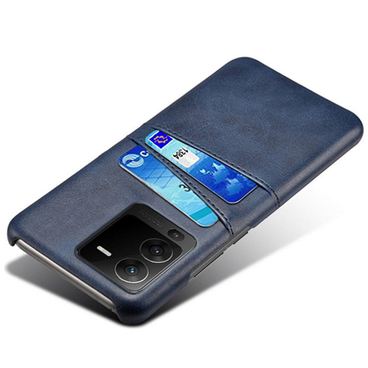 For vivo S15 5G Dual Card Slots PU Leather Coated PC Case Anti-drop Protection Phone Cover - Blue