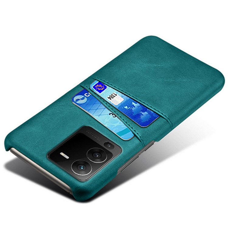 For vivo S15 5G Dual Card Slots PU Leather Coated PC Case Anti-drop Protection Phone Cover - Green