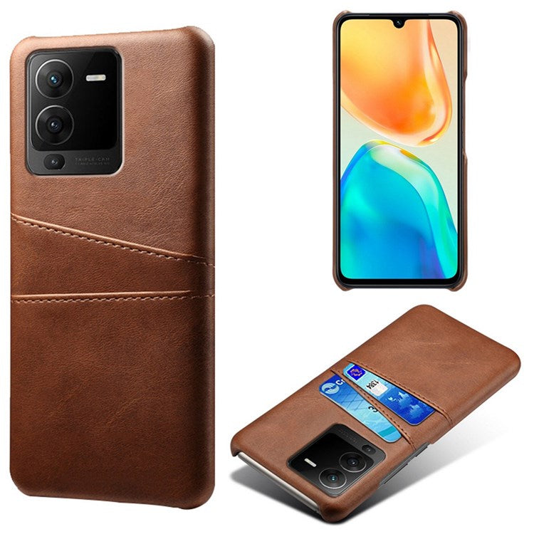 For vivo S15 5G Dual Card Slots PU Leather Coated PC Case Anti-drop Protection Phone Cover - Brown