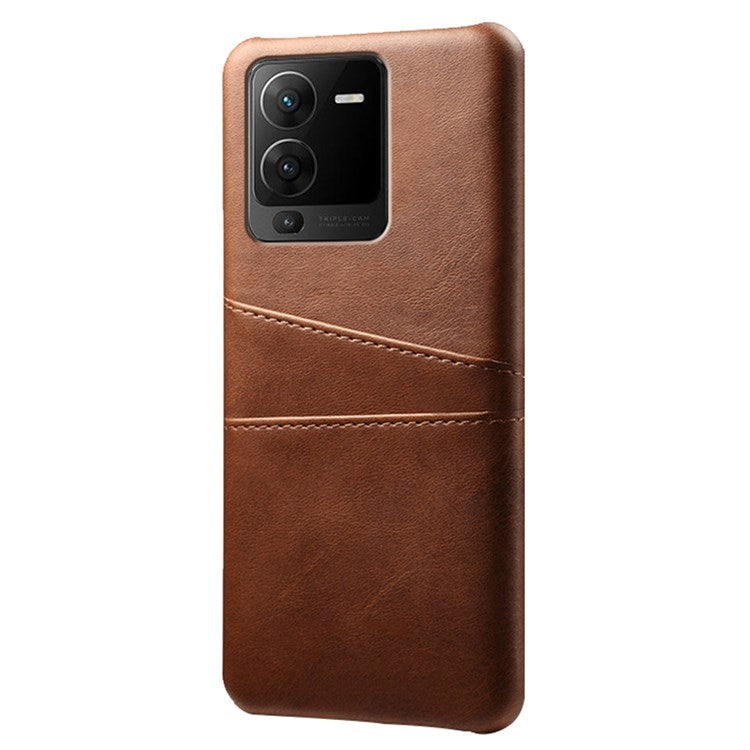 For vivo S15 5G Dual Card Slots PU Leather Coated PC Case Anti-drop Protection Phone Cover - Brown