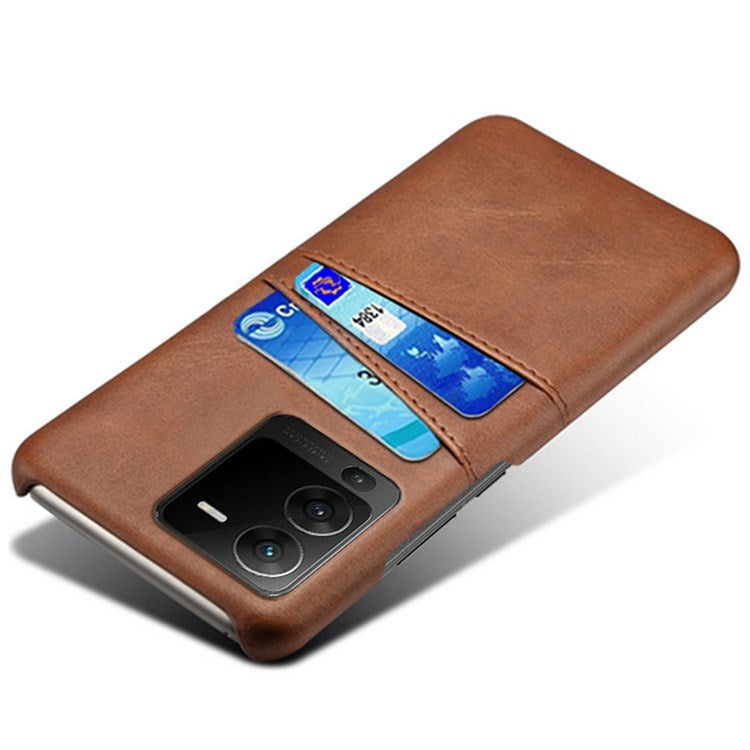 For vivo S15 5G Dual Card Slots PU Leather Coated PC Case Anti-drop Protection Phone Cover - Brown