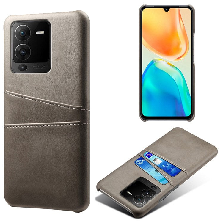 For vivo S15 5G Dual Card Slots PU Leather Coated PC Case Anti-drop Protection Phone Cover - Grey