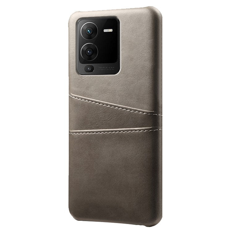 For vivo S15 5G Dual Card Slots PU Leather Coated PC Case Anti-drop Protection Phone Cover - Grey