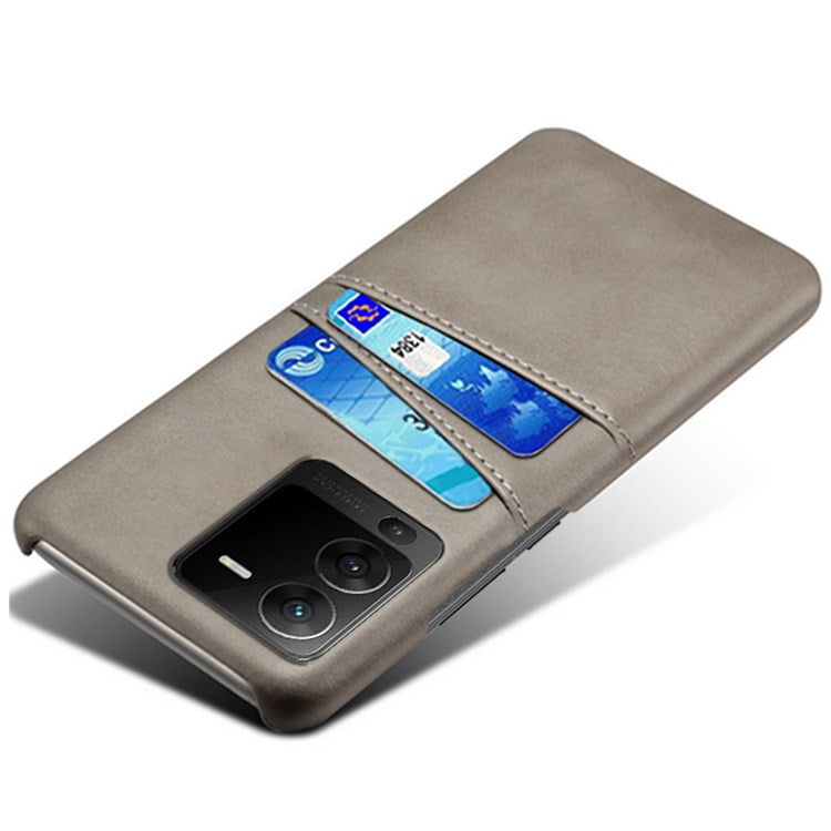 For vivo S15 5G Dual Card Slots PU Leather Coated PC Case Anti-drop Protection Phone Cover - Grey