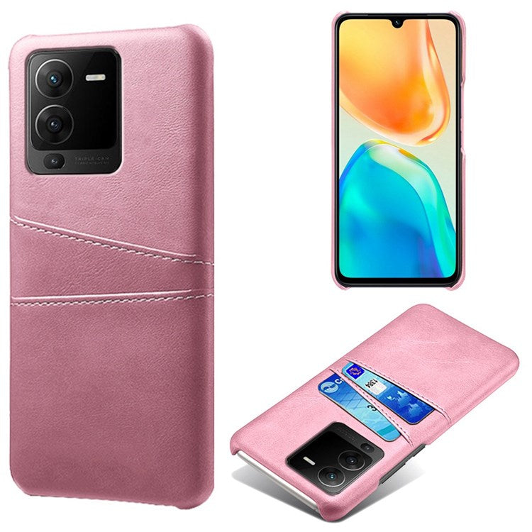 For vivo S15 5G Dual Card Slots PU Leather Coated PC Case Anti-drop Protection Phone Cover - Rose Gold