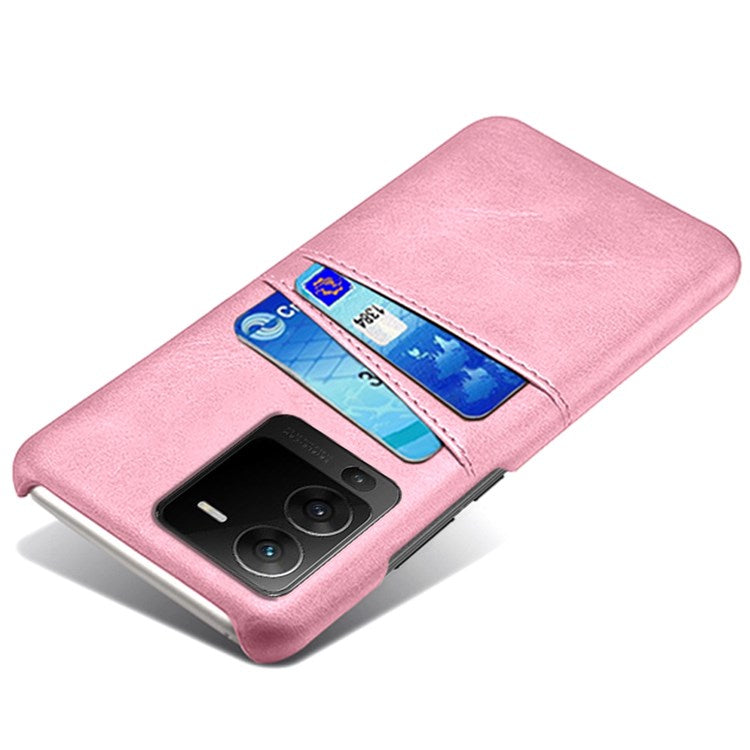 For vivo S15 5G Dual Card Slots PU Leather Coated PC Case Anti-drop Protection Phone Cover - Rose Gold