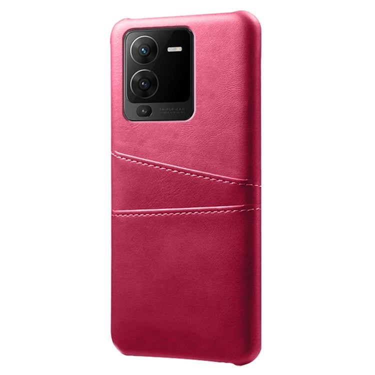 For vivo S15 5G Dual Card Slots PU Leather Coated PC Case Anti-drop Protection Phone Cover - Rose