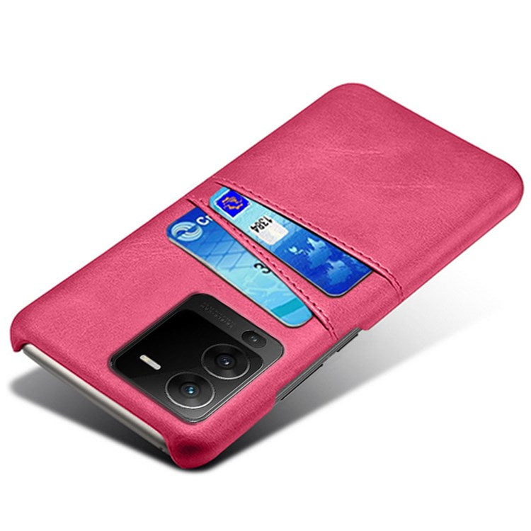 For vivo S15 5G Dual Card Slots PU Leather Coated PC Case Anti-drop Protection Phone Cover - Rose