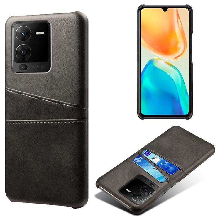 PU Leather + PC Phone Case for vivo S15 Pro 5G, Dual Card Slots Anti-scratch Protective Cover - Black