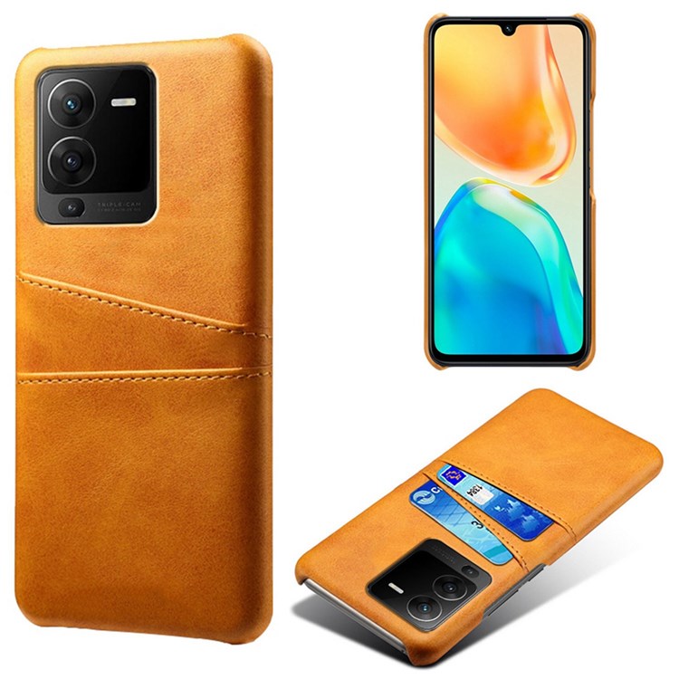 PU Leather + PC Phone Case for vivo S15 Pro 5G, Dual Card Slots Anti-scratch Protective Cover - Orange