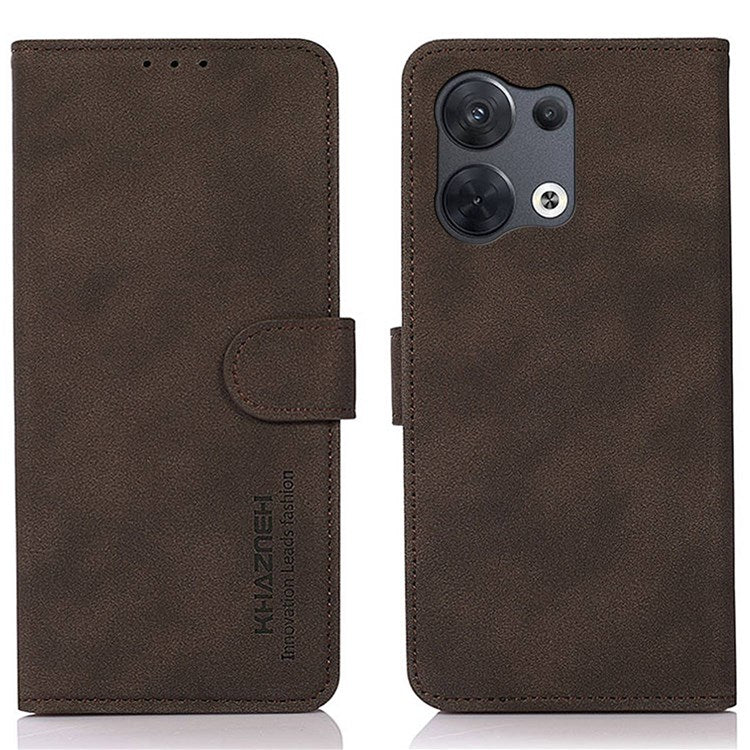 KHAZNEH Textured PU Leather Phone Case for Oppo Reno8 5G (Global Version) / Oppo Reno8 5G, Stand Wallet All-round Protection Cover - Brown