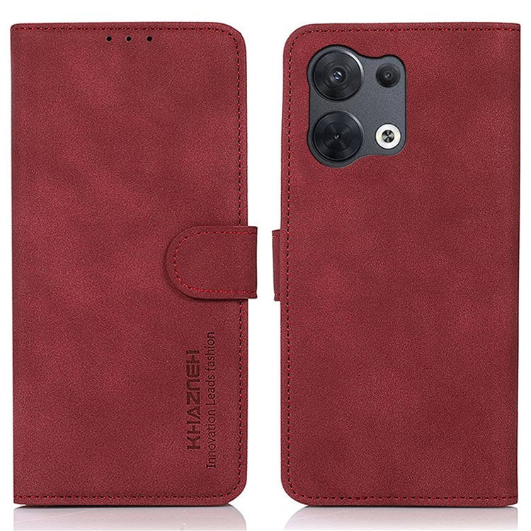 KHAZNEH Textured PU Leather Phone Case for Oppo Reno8 5G (Global Version) / Oppo Reno8 5G, Stand Wallet All-round Protection Cover - Red