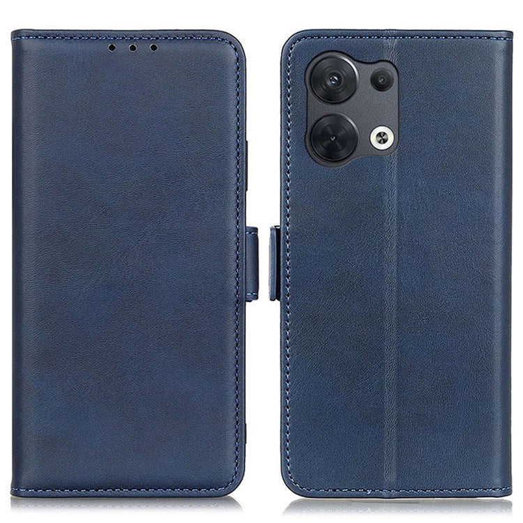 Side Magnetic Clasp PU Leather Case for Oppo Reno8 5G (Global Version) / Oppo Reno8 5G, Wallet Stand Full Protection Phone Cover - Blue