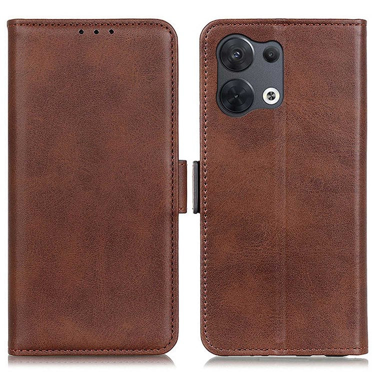 Side Magnetic Clasp PU Leather Case for Oppo Reno8 5G (Global Version) / Oppo Reno8 5G, Wallet Stand Full Protection Phone Cover - Brown