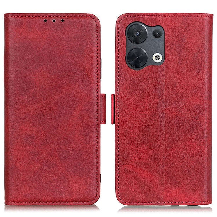 Side Magnetic Clasp PU Leather Case for Oppo Reno8 5G (Global Version) / Oppo Reno8 5G, Wallet Stand Full Protection Phone Cover - Red