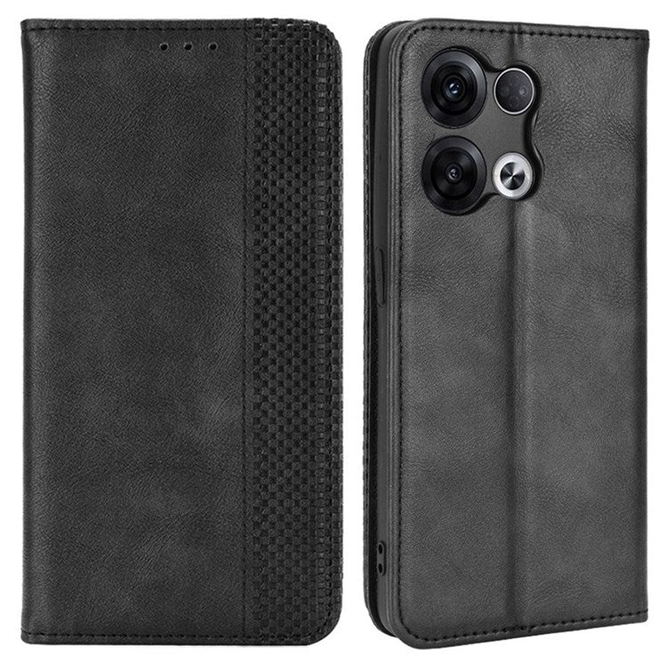 Retro Texture Magnetic Absorption Leather Case for Oppo Reno8 Pro (China) 5G, Viewing Stand Wallet Protective Cover - Black