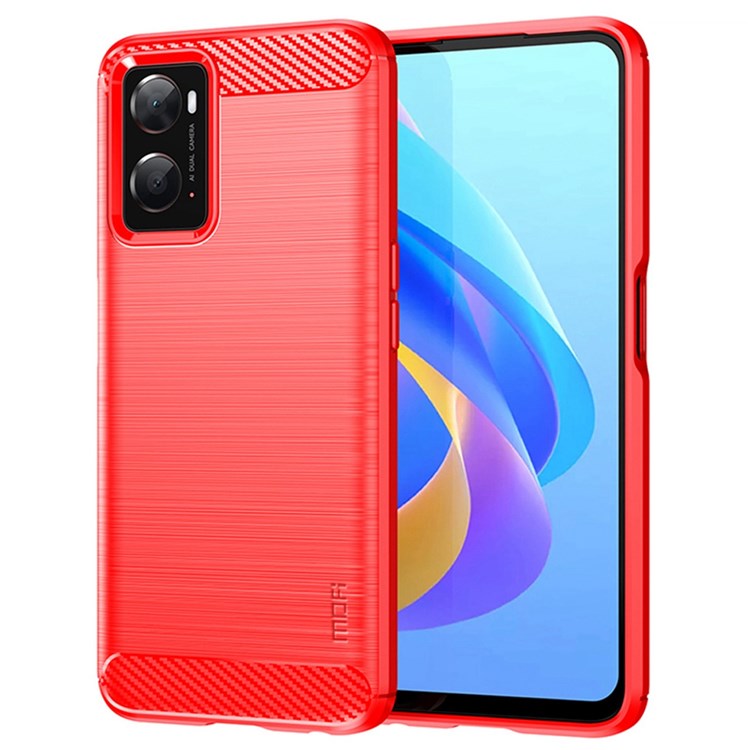 MOFI for Oppo A57 4G / A57s 4G / A57 (2022) 5G / A77 5G / K10 5G / Realme V23 4G / Narzo 50 5G / Q5i Ultra-slim Carbon Fiber Texture Soft TPU Back Cover Brushed Surface Anti-oil Phone Case - Red