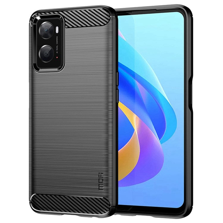 MOFI for Oppo A57 4G / A57s 4G / A57 (2022) 5G / A77 5G / K10 5G / Realme V23 4G / Narzo 50 5G / Q5i Ultra-slim Carbon Fiber Texture Soft TPU Back Cover Brushed Surface Anti-oil Phone Case - Black