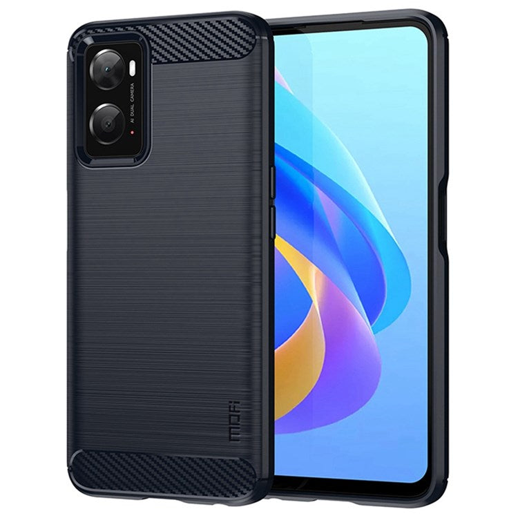 MOFI for Oppo A57 4G / A57s 4G / A57 (2022) 5G / A77 5G / K10 5G / Realme V23 4G / Narzo 50 5G / Q5i Ultra-slim Carbon Fiber Texture Soft TPU Back Cover Brushed Surface Anti-oil Phone Case - Blue