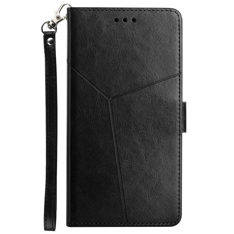 For vivo X80 Lite 5G / V25 5G HT01 PU Leather Book Wallet Case Imprinted Y-Shaped Lines Magnetic Folio Flip Stand Cover with Strap - Black