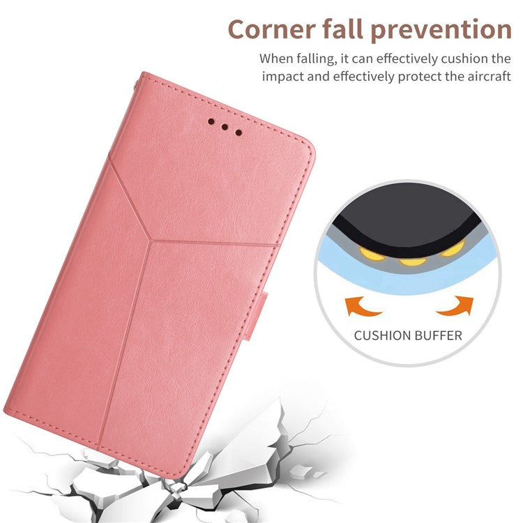 For vivo X80 Lite 5G / V25 5G HT01 PU Leather Book Wallet Case Imprinted Y-Shaped Lines Magnetic Folio Flip Stand Cover with Strap - Pink