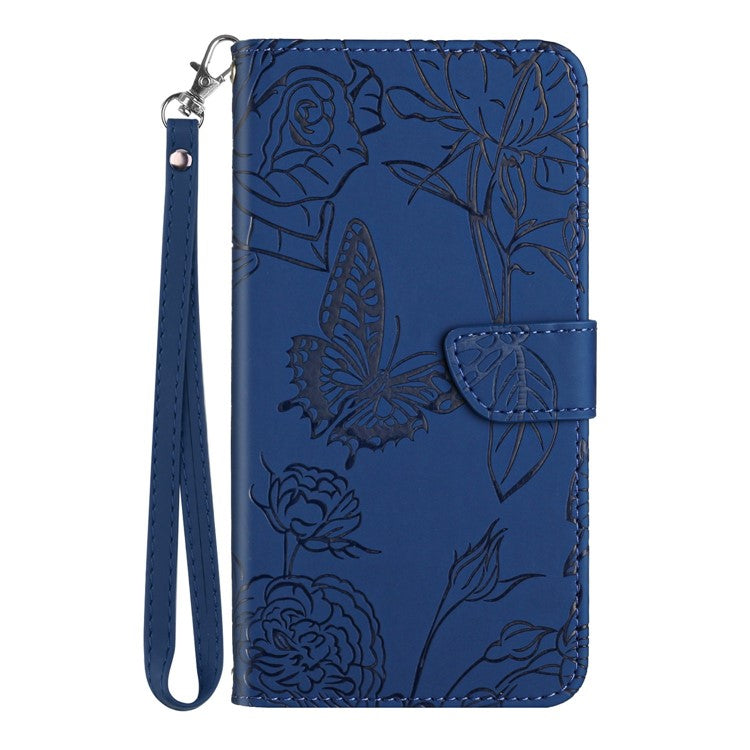 For vivo X80 Lite 5G / V25 5G HT03 Imprinted Butterfly Flowers Wallet Case Skin-touch PU Leather Magnetic Closure Flip Stand Cover with Strap - Blue