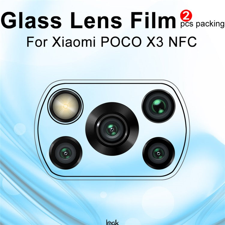 IMAK 2Pcs/Pack Clear Tempered Glass Camera Lens Film for Xiaomi Poco X3 NFC