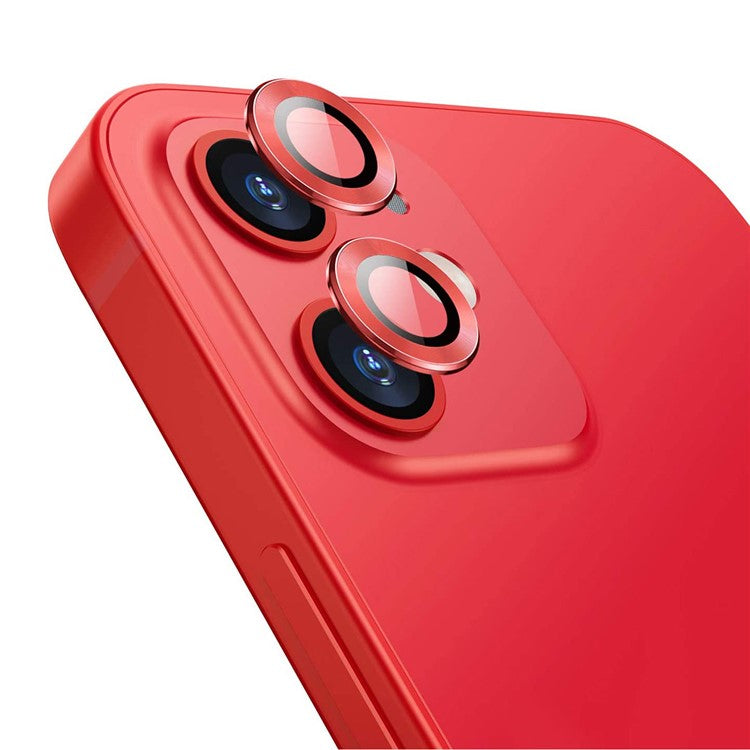 ENKAY HAT PRINCE Ultra Clear Back Camera Lens Protector Aluminium Alloy Frame Tempered Glass Film (2PCS / 1 Set) for iPhone 12 / 12 mini - Red