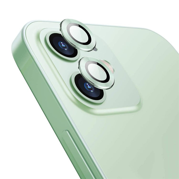 ENKAY HAT PRINCE Ultra Clear Back Camera Lens Protector Aluminium Alloy Frame Tempered Glass Film (2PCS / 1 Set) for iPhone 12 / 12 mini - Green