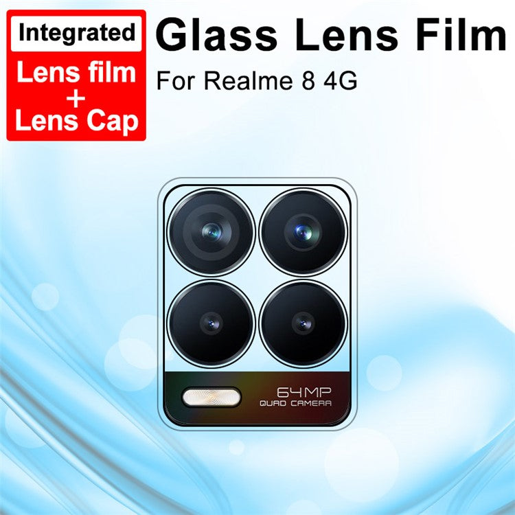 IMAK Anti-Scratch Tempered Glass High Definition Camera Lens Film + Lens Cap for Realme 8 4G