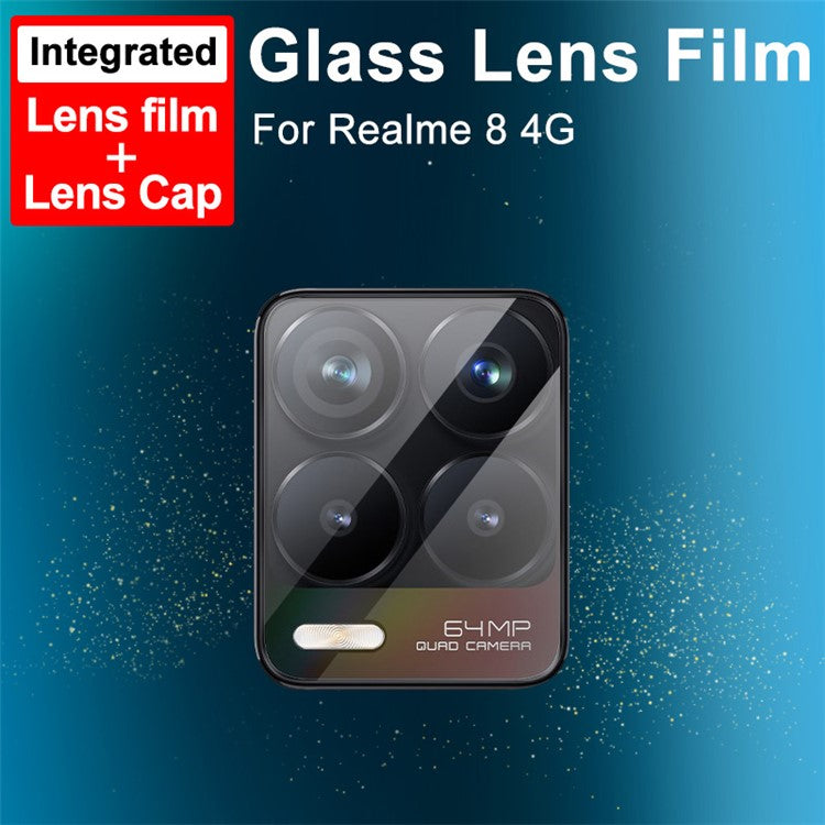 IMAK Anti-Scratch Tempered Glass High Definition Camera Lens Film + Lens Cap for Realme 8 4G