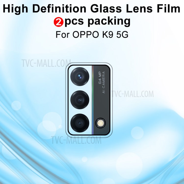 2Pcs/Pack IMAK Ultra Clear Wear-resistant Camera Lens Tempered Glass Film Protector for Oppo K9 5G