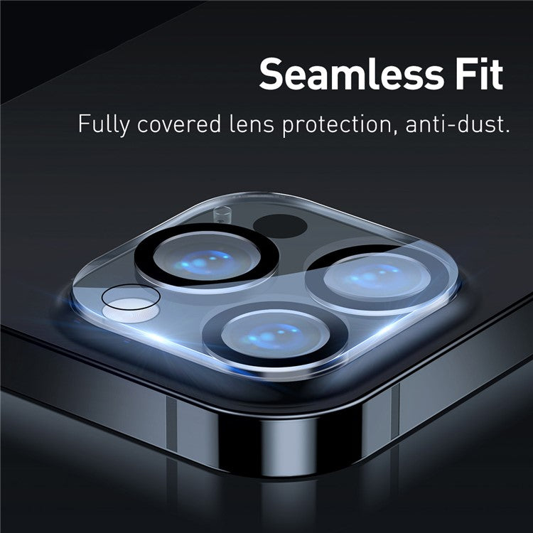 2Pcs/Set BASEUS Full-Frame Lens Film Ultra Clear Tempered Glass Camera Lens Protector for iPhone 13 Pro 6.1 inch/13 Pro Max 6.7 inch Three Camera (2021) - Transparent