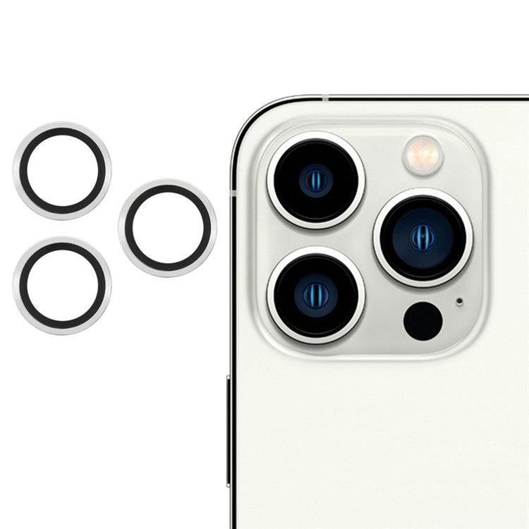 3pcs/Set Ultra Clear Monochrome AGC Glass Camera Lens Film Guard for iPhone 13 Pro 6.1 inch/13 Pro Max 6.7 inch - Silver