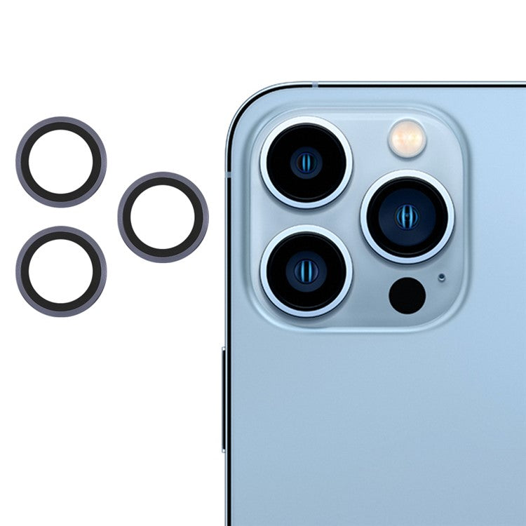 3pcs/Set Ultra Clear Monochrome AGC Glass Camera Lens Film Guard for iPhone 13 Pro 6.1 inch/13 Pro Max 6.7 inch - Grey