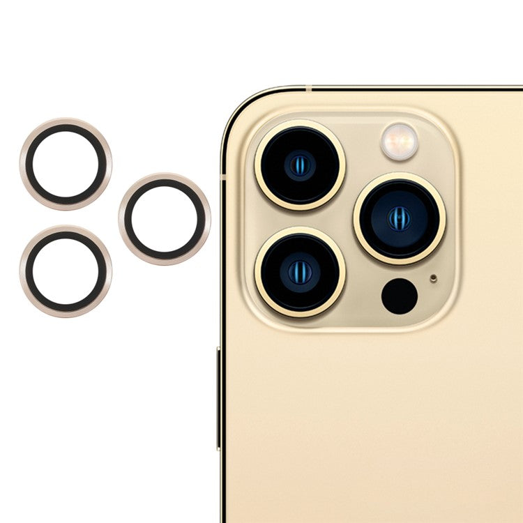 3pcs/Set Ultra Clear Monochrome AGC Glass Camera Lens Film Guard for iPhone 13 Pro 6.1 inch/13 Pro Max 6.7 inch - Gold