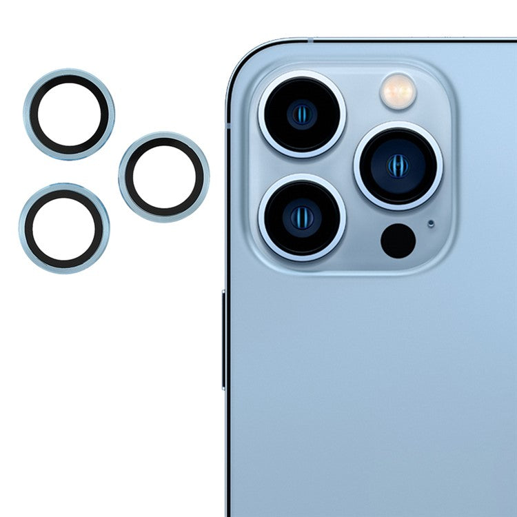 3Pcs/Set Ultra Clear Monochrome AGC Glass Camera Lens Film Guard for iPhone 13 Pro 6.1 inch/13 Pro Max 6.7 inch - Blue