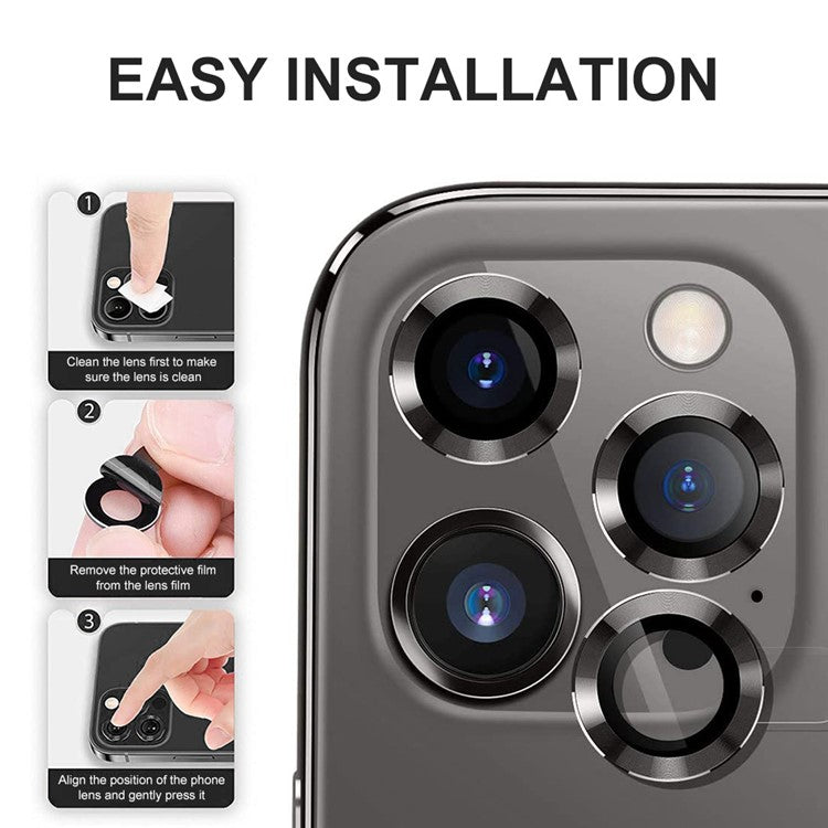 ENKAY HAT PRINCE HD Clear 9H Tempered Glass Aluminum Alloy Rear Camera Lens Ring Cover Protector (3Pcs / Group) for iPhone 13 Pro / 13 Pro Max - Graphite