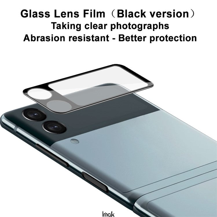 IMAK No-Bubble Scratch-Resistant Transparency Tempered Glass Camera Lens Protector (Black Version) for Samsung Galaxy Z Flip3 5G