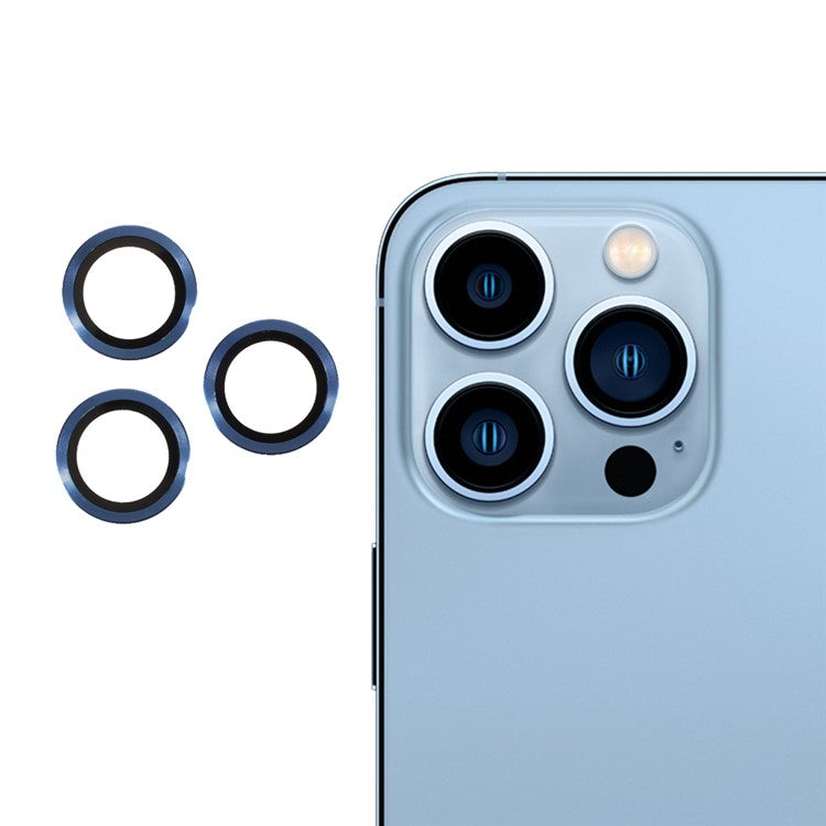 RURIHAI Metal Frame Tempered Glass Camera Lens Cover Film for iPhone 13 Pro Max 6.7 inch / iPhone 13 Pro 6.1 inch - Blue