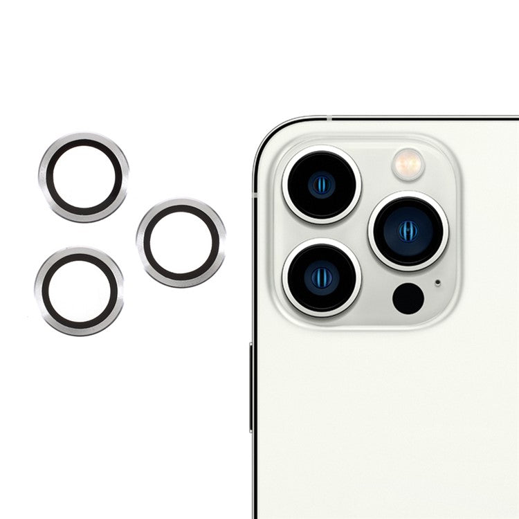 RURIHAI Metal Frame Tempered Glass Camera Lens Cover Film for iPhone 13 Pro Max 6.7 inch / iPhone 13 Pro 6.1 inch - Silver