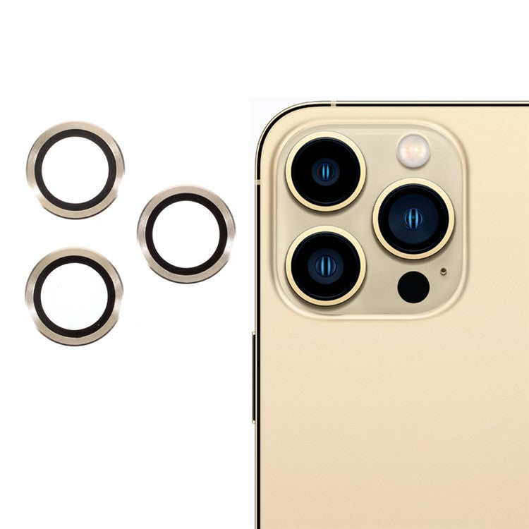 RURIHAI Metal Frame Tempered Glass Camera Lens Cover Film for iPhone 13 Pro Max 6.7 inch / iPhone 13 Pro 6.1 inch - Gold